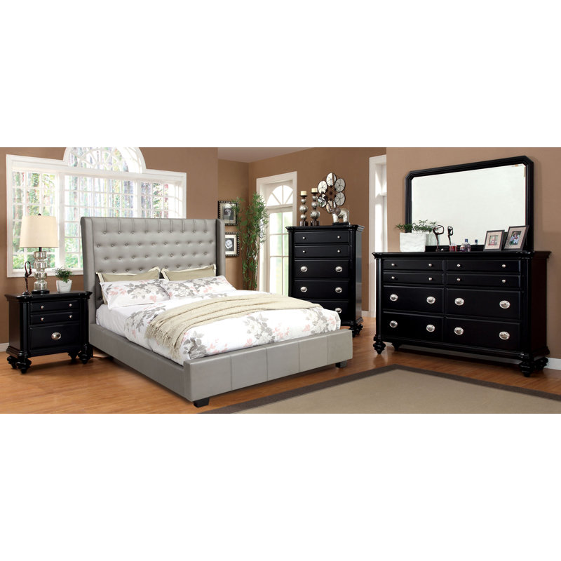 Upholstered Pine Wingback Bed, Queen, Silver
