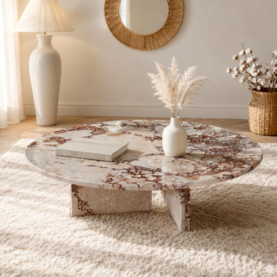 Table basse luxueuse en marbre naturel rose, pierre véritable, centre de table élégant