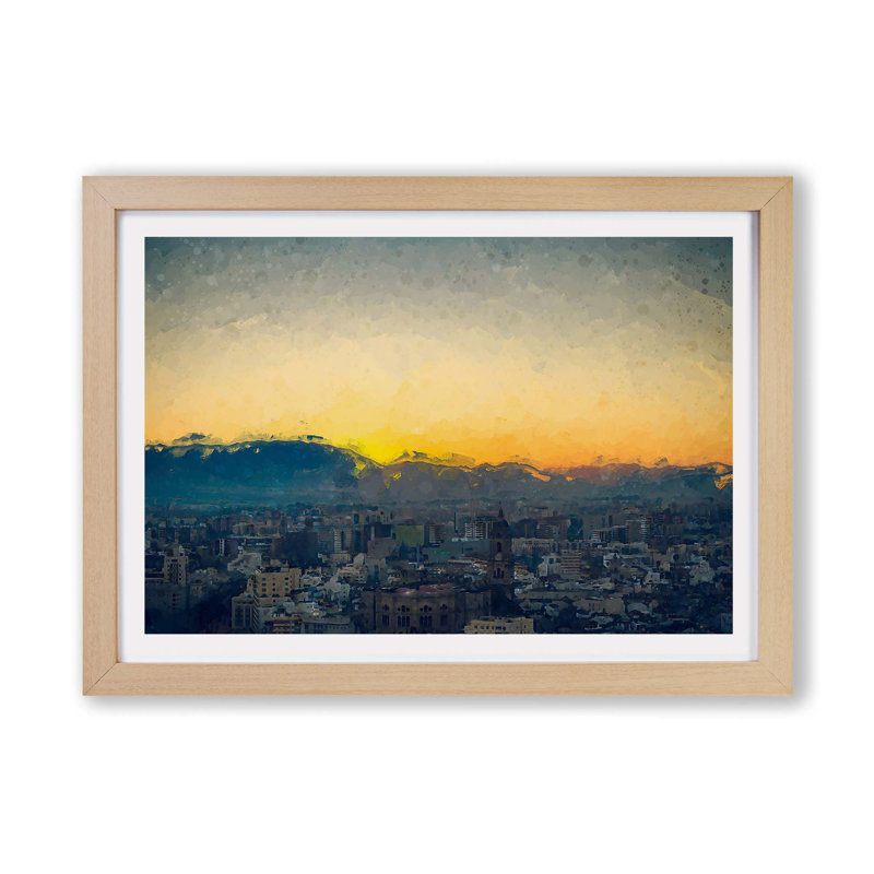Sunset Over Malaga In Spain - Single Picture Frame Painting, Oak, 45cm H x 63cm W x 2cm D