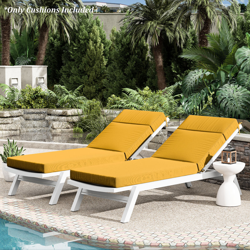 Outdoor Chaise Lounge Chair Cushion,72"X21"X4", Yellow, 2