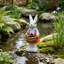Statue de jardin de lapin rose 17 po avec porte-pot de fleurs, sculpture de lapin en résine peinte à la main pour la décoration extérieure