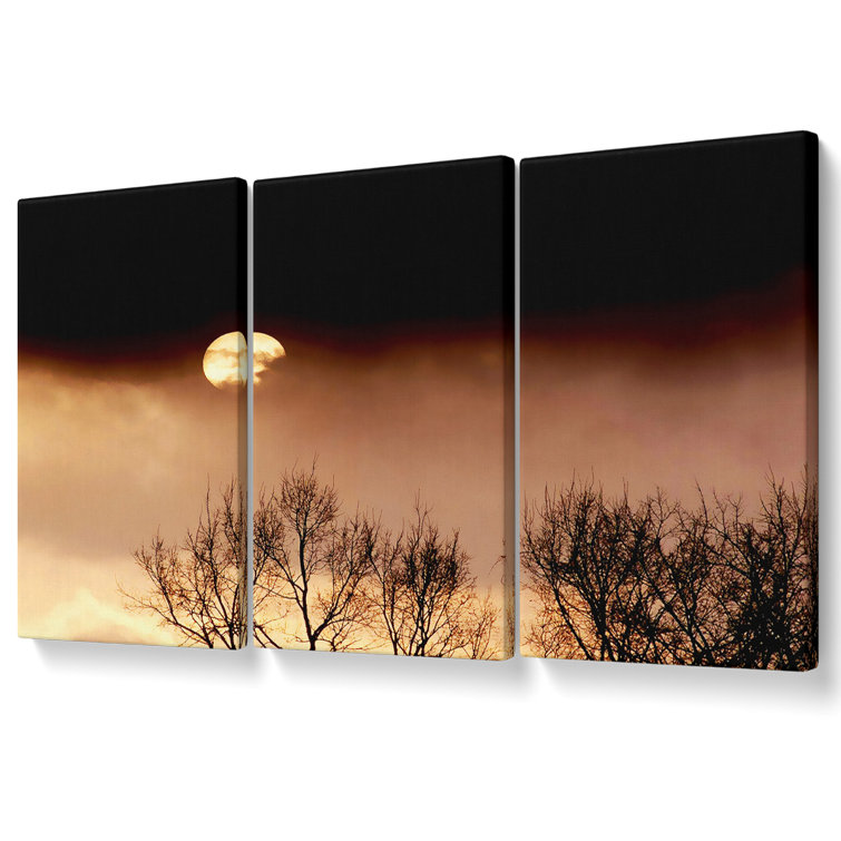 Ebern Designs Storms By Moonlight - 3 Piece Wrapped Canvas Print ...