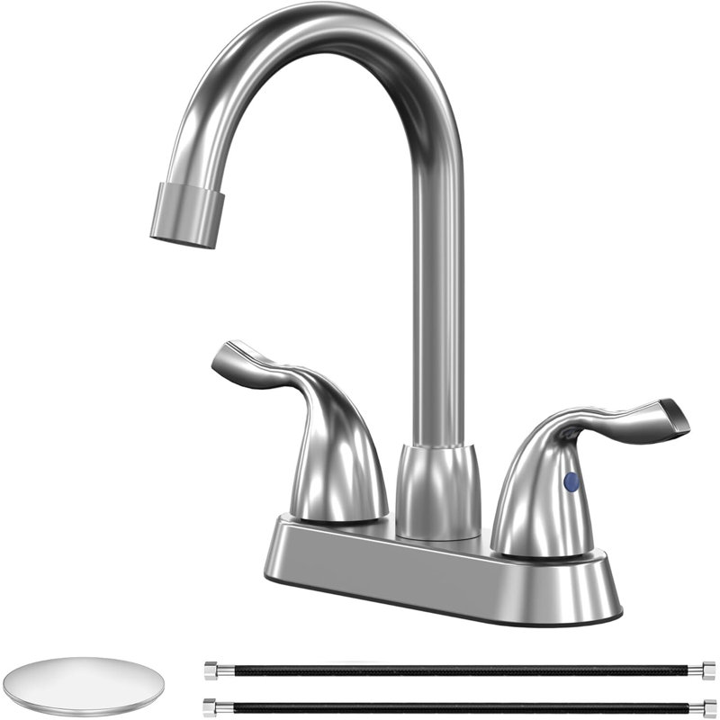 4" Centerset 2-handle Bathroom Faucet with Drain Assembly, Brushed Silver