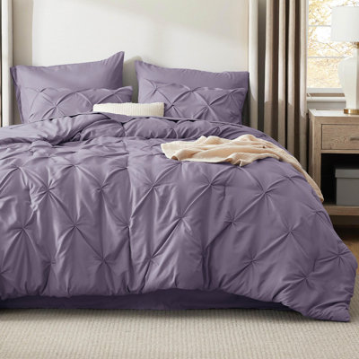 Bedsure Queen Burgundy Pintuck Bed-in-a-Bag - Grayish Purple Pinch Pleat Comforter Set with Sheets, Pillowcases & Shams (Set of 7)