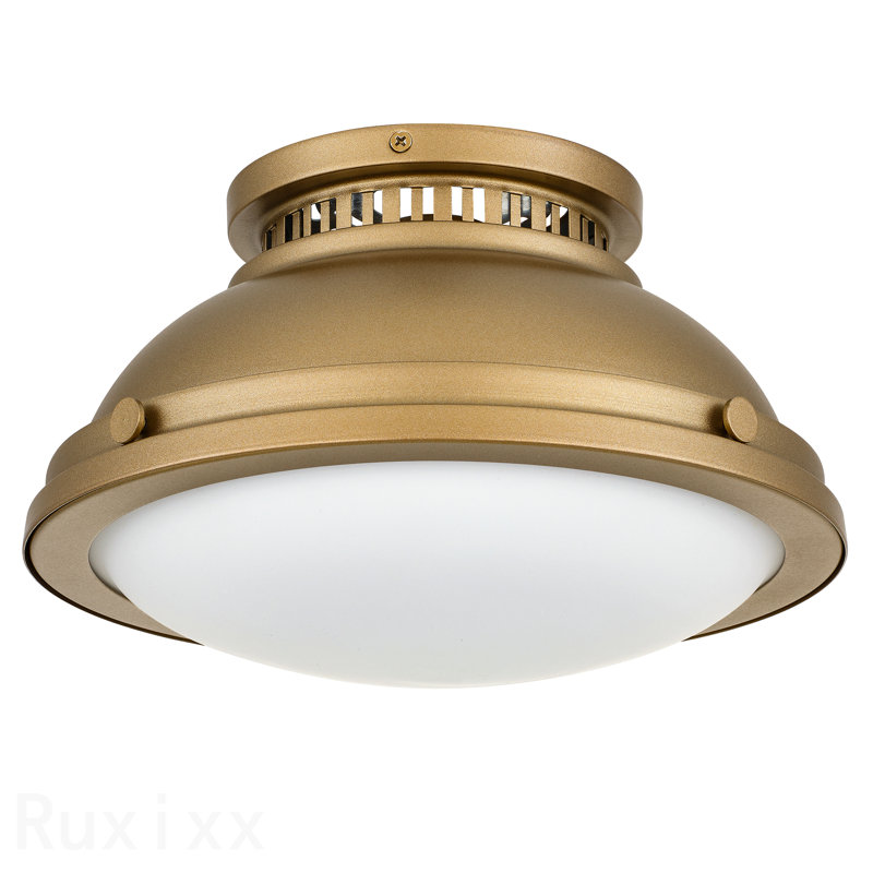 1-Light 11-In Polished Brass Flush Mount, Brushed Brass, 6.5" H x 11" W x 11" D