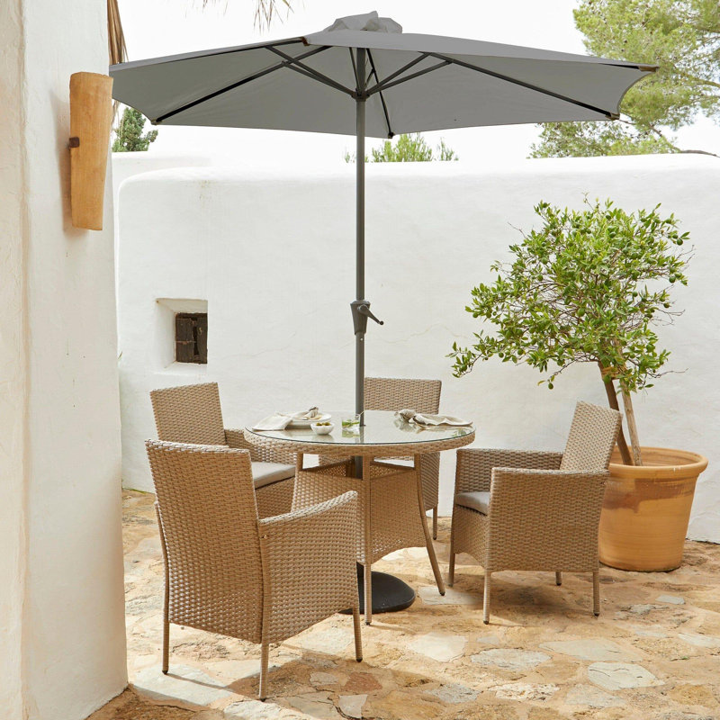 Dubose 4 - Person Garden Lounge Set with Cushions & Parasol, Brown