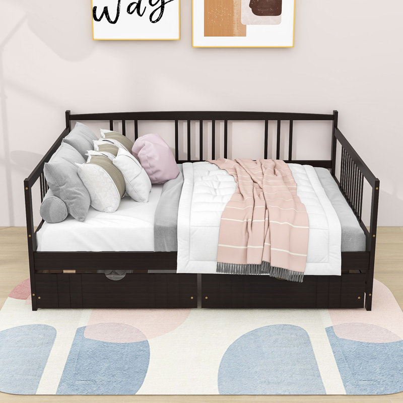 Wooden Daybed with 2 Drawers, Espresso, Full
