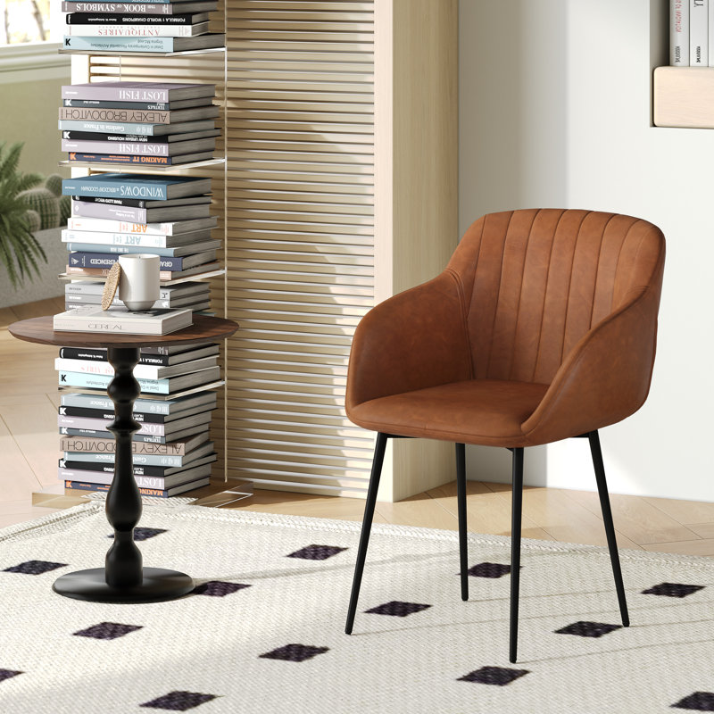 Modern Faux Leather Upholstered Dining Chairs with Metal Legs, Light Brown PU, 6
