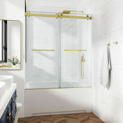 60X60" Frameless Double Sliding Shower Door, Double Shower Door, 3/8″ (10Mm) SGCC Tempered Glass, Stainless Steel