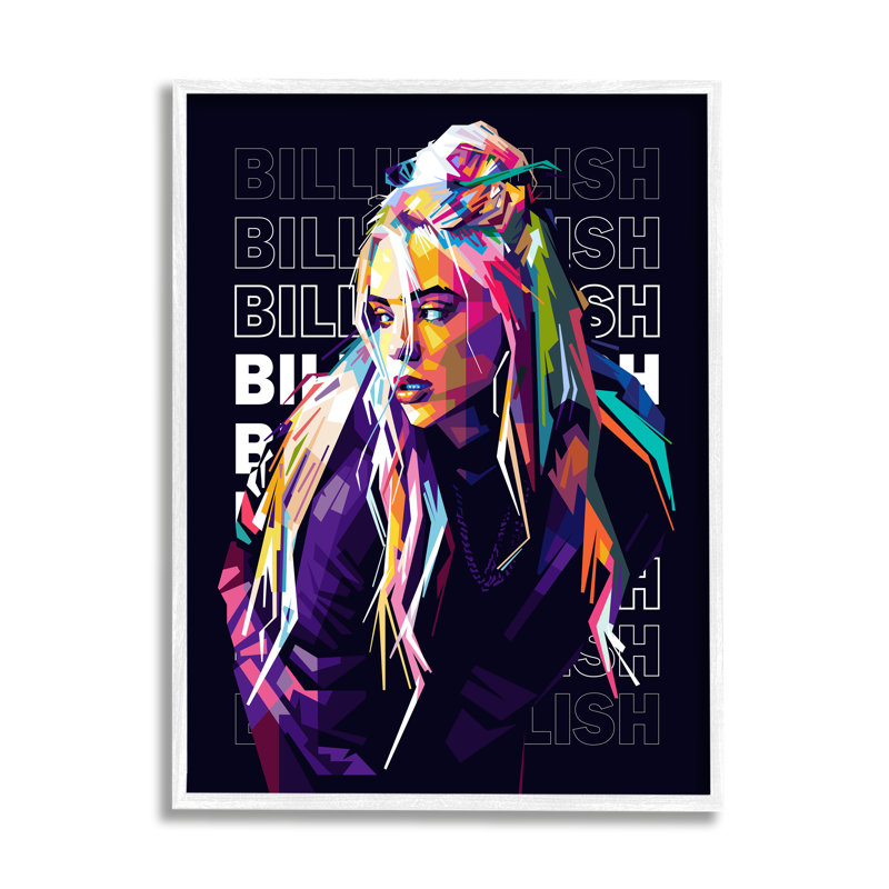 Personnage célèbre Billie Eilish, H 20 po x l 16 po x P 1,5 po, Giclée encadrée blanc bord de mer