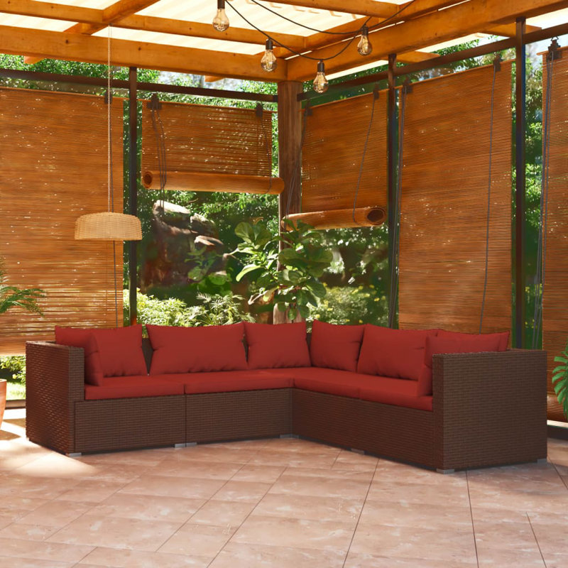 5 Piece Lounge Sofa Seating Group, Cinnamon red, Brown