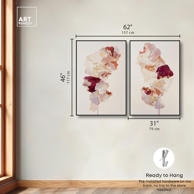Burgundy Flow Duet Canvas Print Abstract Boho Art Set by Art Remedy, Black Frame, 10 x 15, Black Frame, 46" H x 31" W