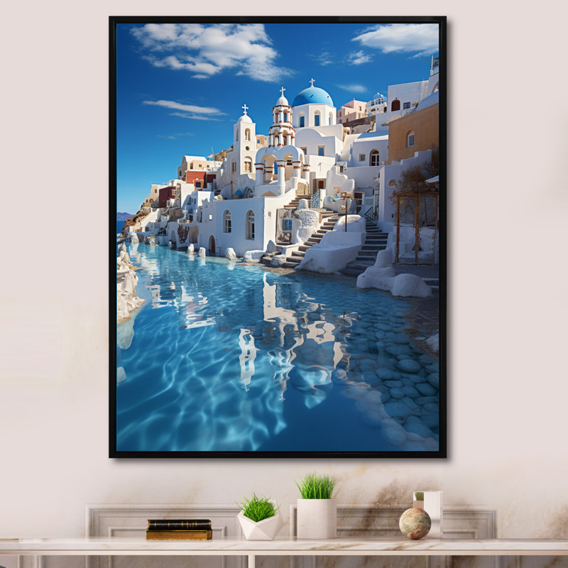 Grèce Aegean Reflections - Nautique et plage, reproduction sur toile FL72581, H 20 po x l 12 po x P 1 po, Cadre flottant noir
