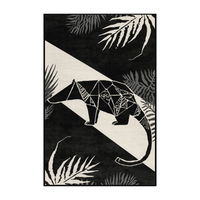 Machine Washable Ozain Anteater Modern Rustic Geometric Rug in Black – Black Binding