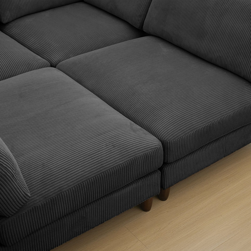 Canapé modulaire en velours côtelé de 132 po de largeur 132 pièces, Velours côtelé gris
