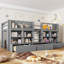 Lit mezzanine simple TG avec tablettes de rangement, rideau et tableau noir-1022301130
