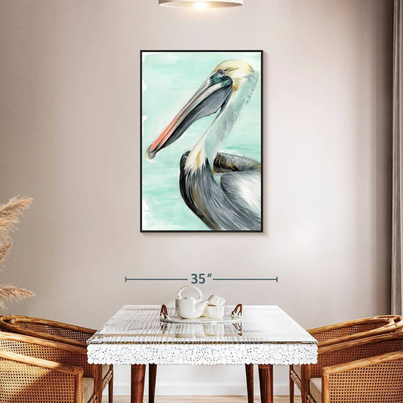 Pélican turquoise II, Cadre flottant noir, 29 po x 43 po