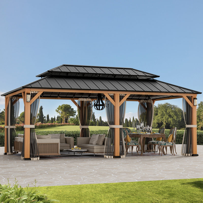 Hamilton 12 FT. x 20 FT. Hard Top Gazebo With Solar Self Powered LED Lights, Mosquito Netting And Canopy Hook