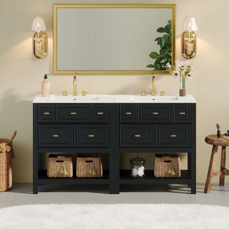 Ensemble de meuble-lavabo simple 60 po avec lavabo en céramique 60 po, Noir