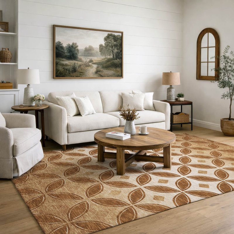 Premium Machine Washable Mayfield AMF2423 Geometric Rug, Paprika, 9' x 12'