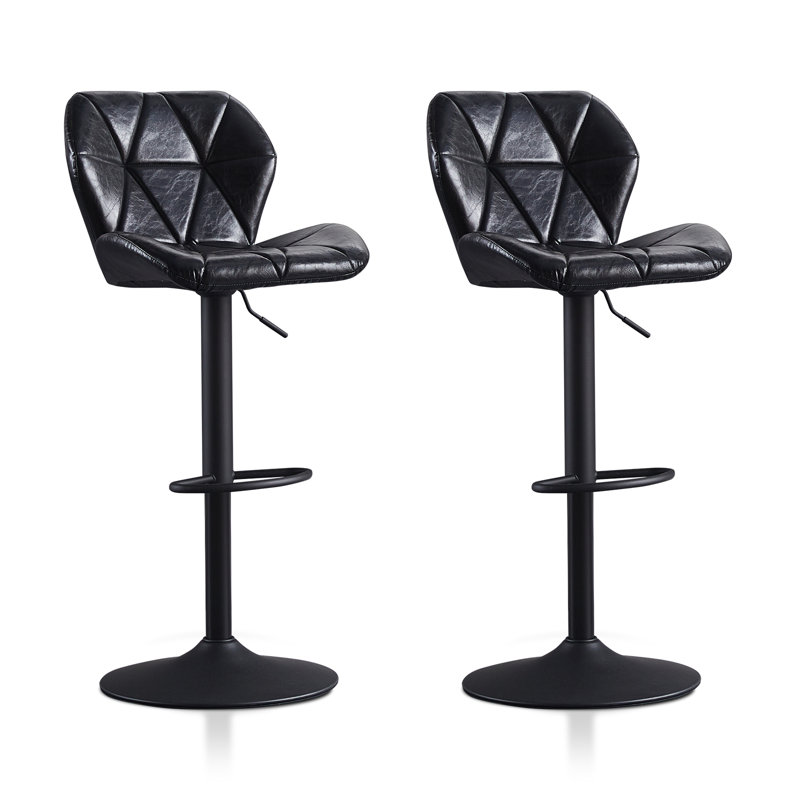 Swivel Upholstered Adjustable Height Counter Stool with Metal Frame, Black
