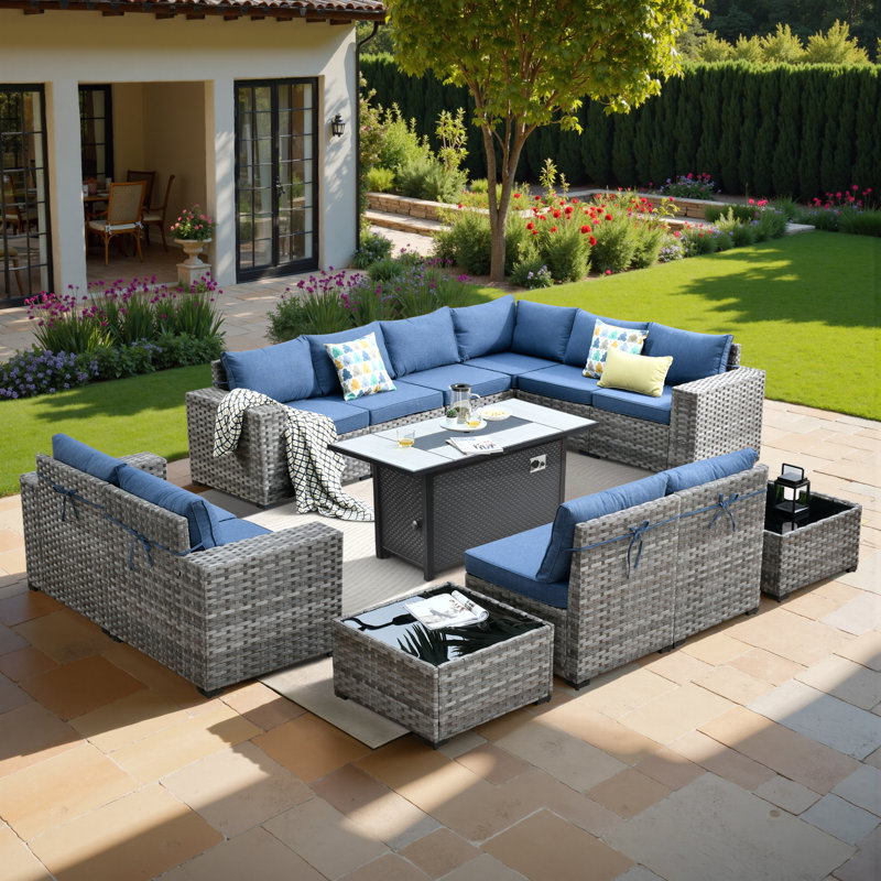 Ensemble de conversation modulaire avec coussins 13 pièces Ignatz, Bleu
