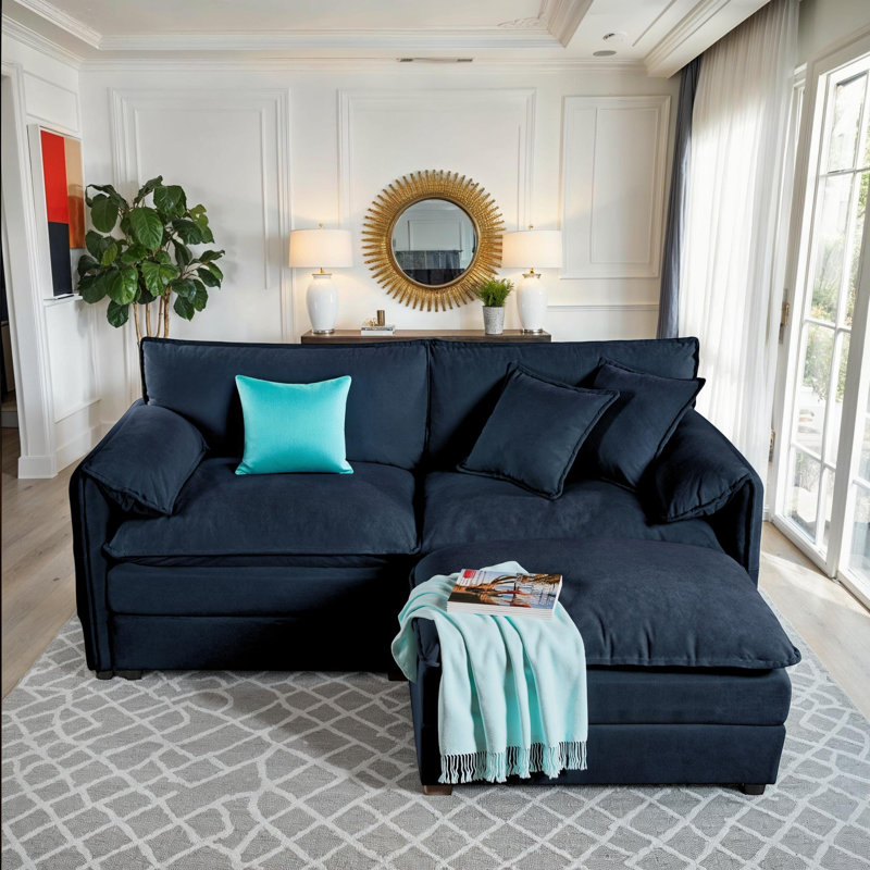 Canapé modulaire en L en chenille, Bleu