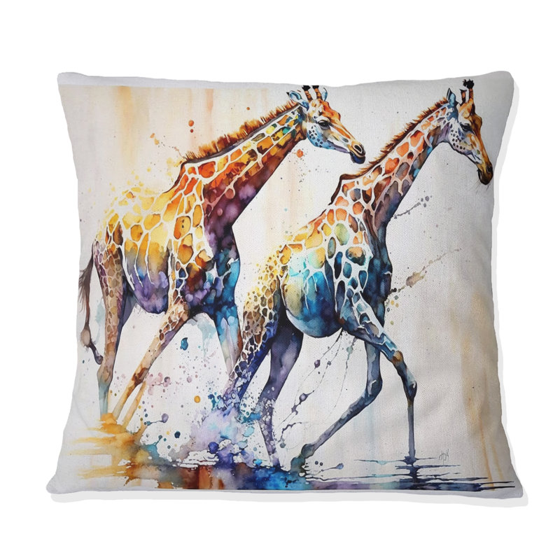 Giraffes Running - Giraffe Printed Throw Pillow