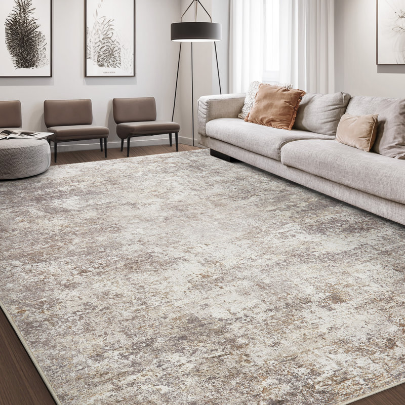 Dagmar Machine Washable Area Rug Abstract Modern Low Pile Indoor Carpet Neutral Non-Slip Backing Floor Mat for Bedroom Dining Room Farmhouse Home Office
