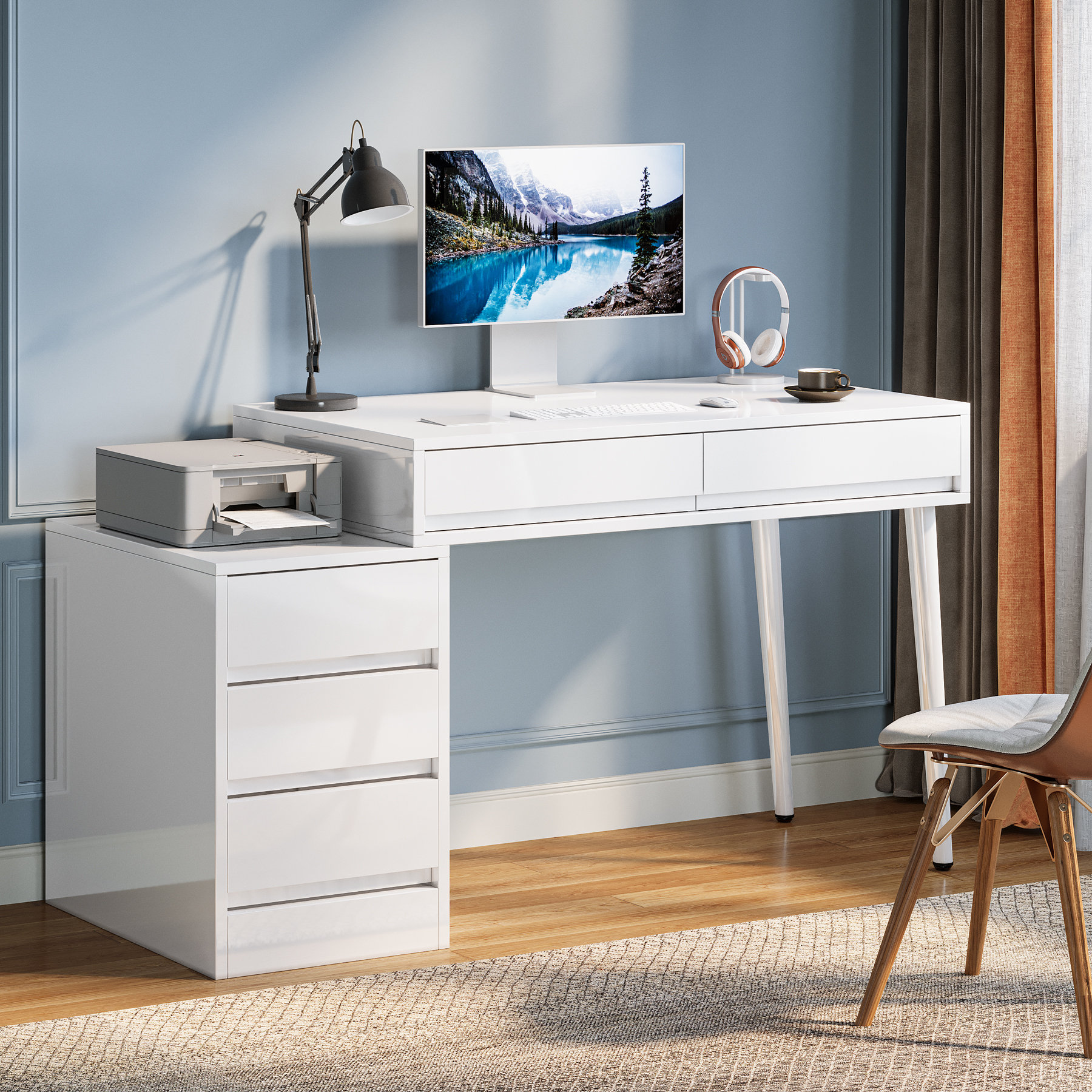 George Oliver Katzir 55.12'' W Reversible Desk with Drawers - Wayfair ...