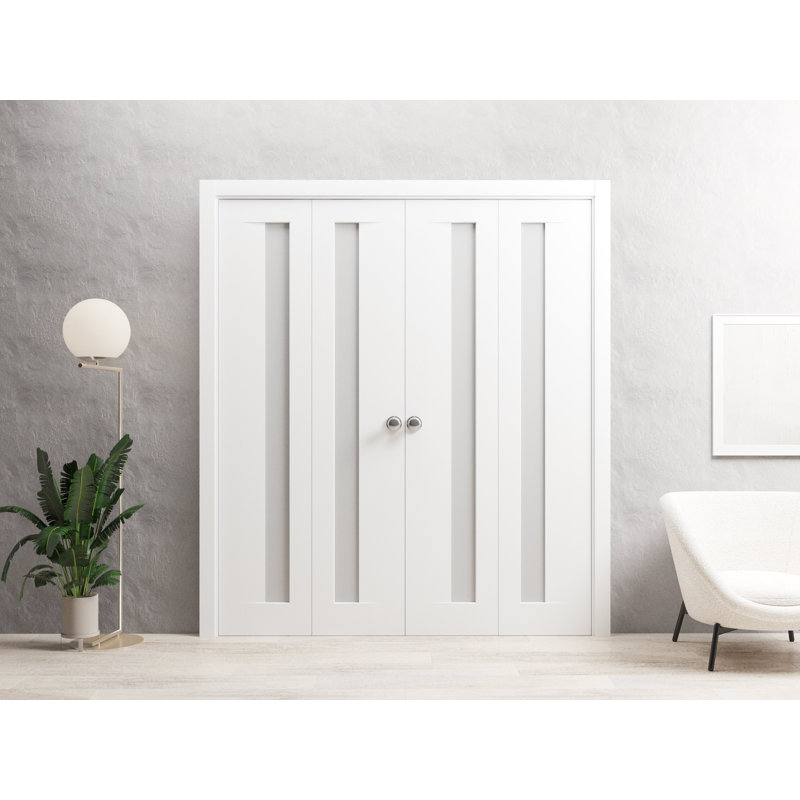 Portes coulissantes doubles pour garde-robe coulissante | Planum 0660 peint en blanc avec verre givré, 72 po x 84 po
