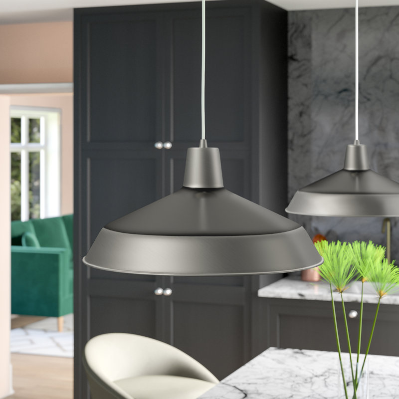 Luminaire suspendu en forme de dôme à 1 lumière Brexli, Nickel satiné