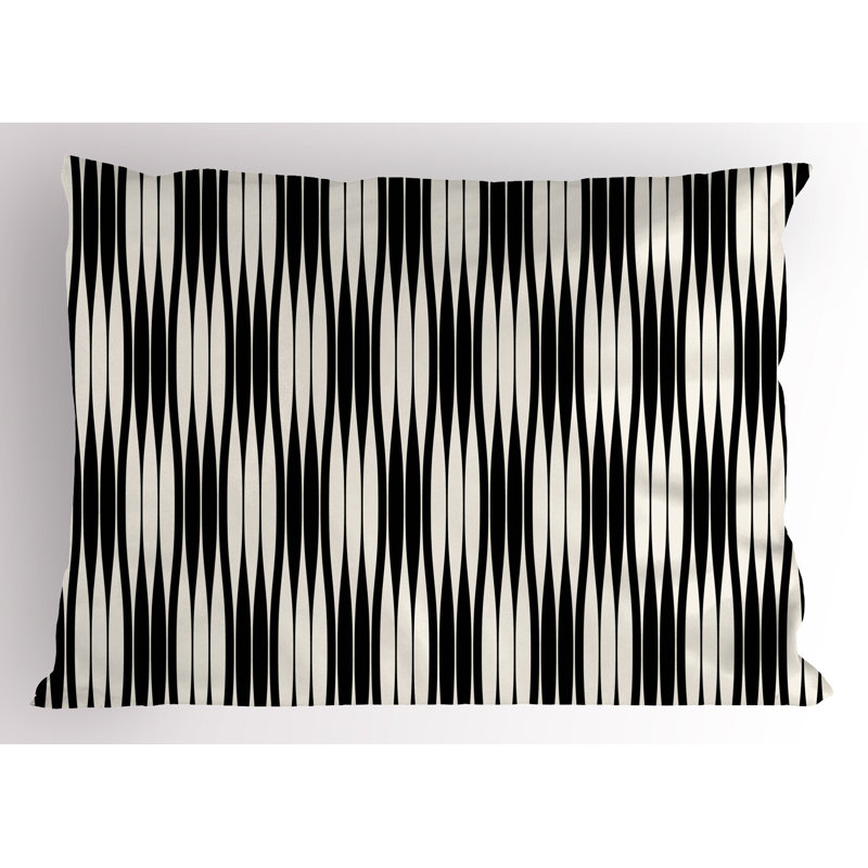 Black and Cream Geometric Line Microfiber Pillow Sham Set