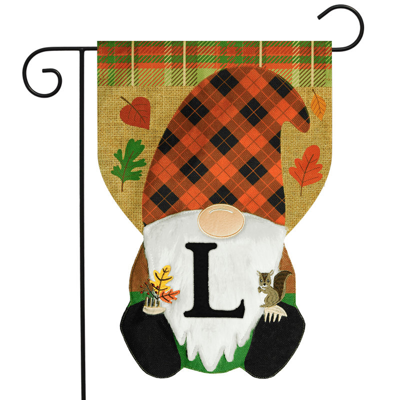 Automne gnome en toile de jute avec monogramme et lettre L