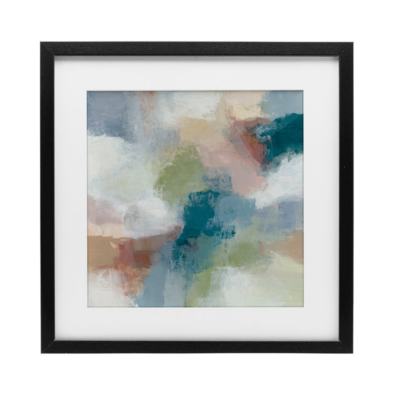 Reproduction sous verre colorée encadrée, conception par Hannah Dawson, H 13 po x l 13 po, Cadre noir minuit