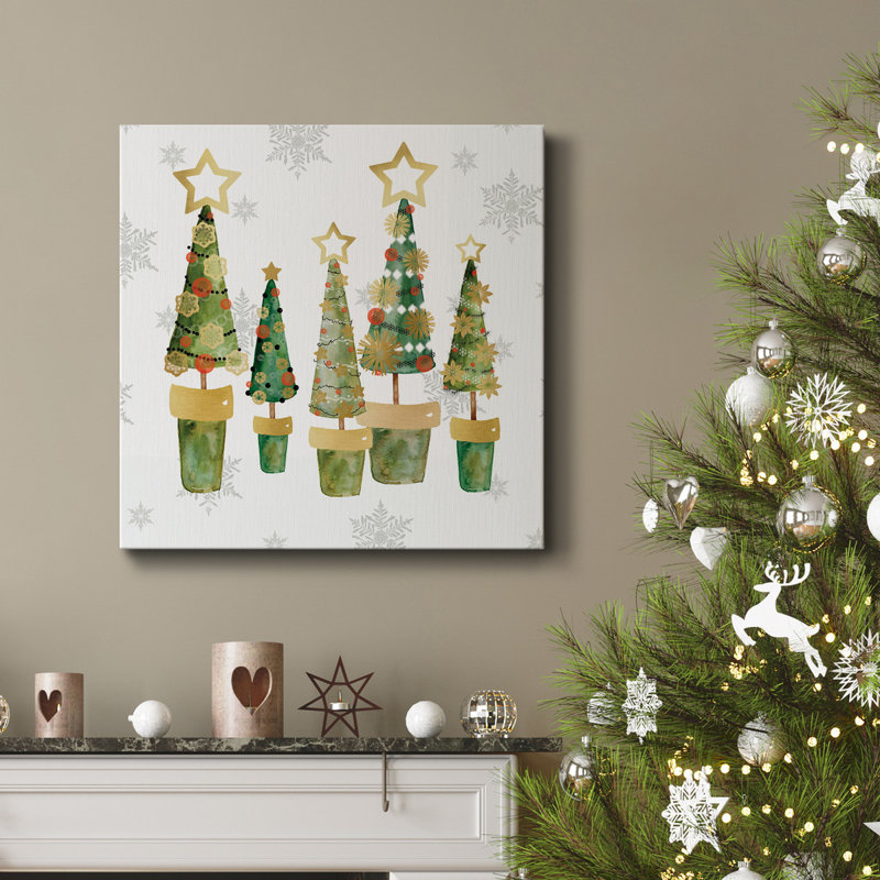 Golden Christams Trees - Toile tendue avec châssis de qualité supérieure - prête à être accrochée, H 24 po x l 24 po x P 1 po
