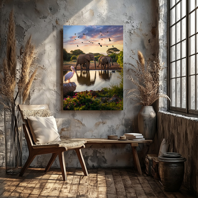 Toile, art de la savane africaine au coucher du soleil, H 12 po x l 9 po