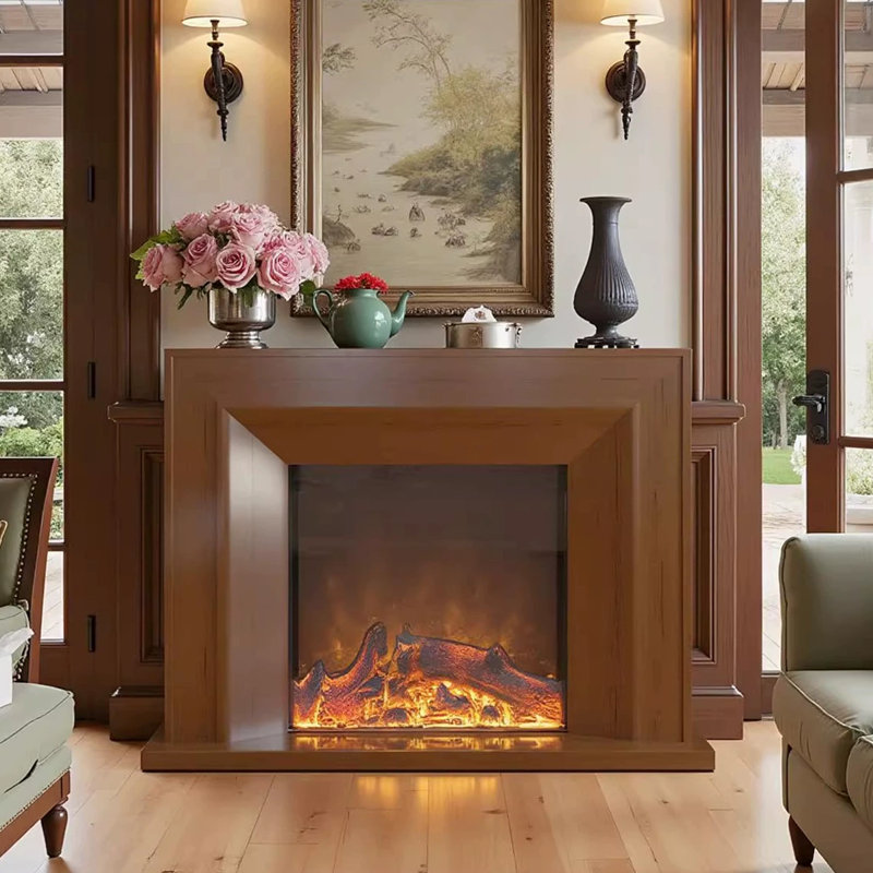Walnut Solid Wood Electric Fireplace