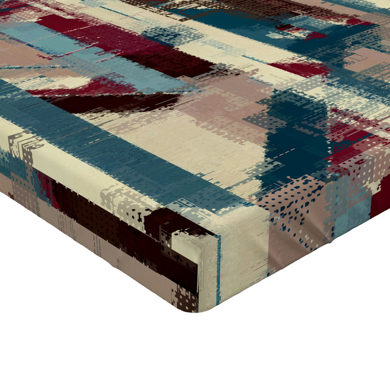 Drap-housse rustique Ambesonne, Cream/Raspberry/Sea Blue Abstract, Drap-housse très grand californien