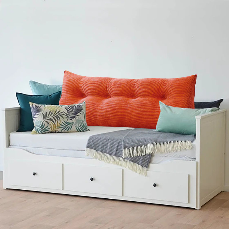Sit-up Back Comfort Orange Corduroy Bed Rest Headboard Wedge Reading Pillow Back Support, 20" x 54"
