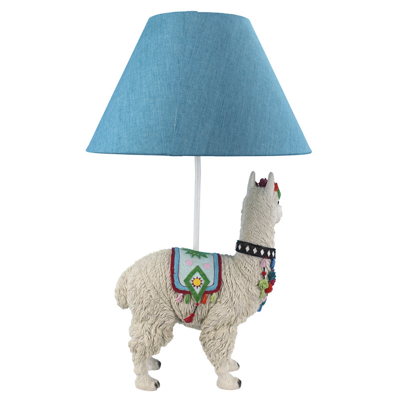 Blue Alpaca Sculptural Table Lamp with Fabric Shade