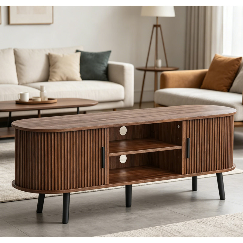 Meuble télé Mid Century, Bois brun foncé
