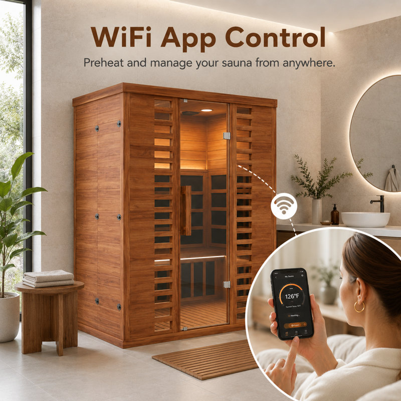 EASYHAWK 3-Person Far Infrared Indoor Sauna with WiFi & Bluetooth Control, Tempered Glass Door, and Spacious Home Sauna Cabin