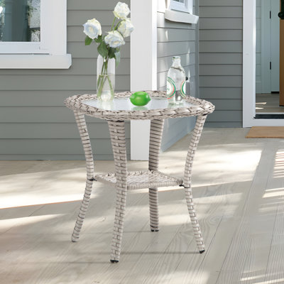 Table d'appoint d'extérieur carrée en rotin d'osier avec verre intégré