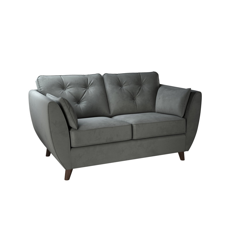 Birjesh 2 Seater Sofa, Dark Brown Wood, Asphalt