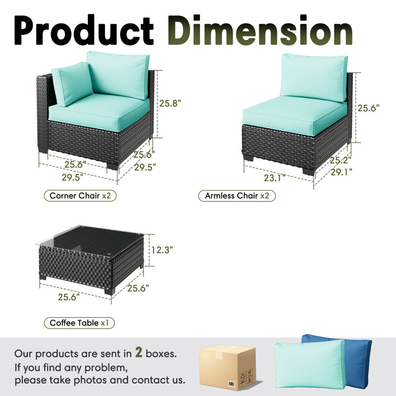 Ensemble de conversation modulaire en rotin pour 4 personnes avec ensemble de coussins épais pour sièges, Vert clair