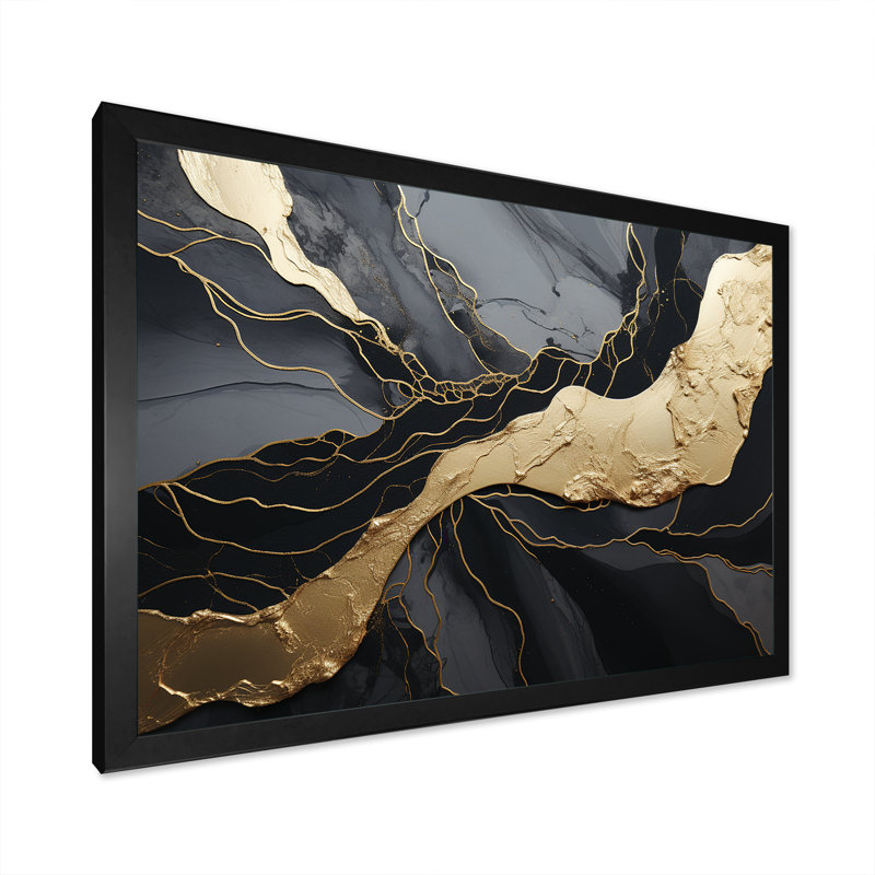 Impression sur toile encadrée «Minimalisme chromé noir et or - spirales abstraites», H 30 po x l 40 po x P 1,5 po