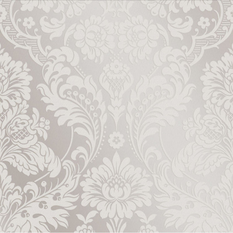 Gothic Damask Metallic Wallpaper Roll, White