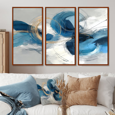Tourbillon abstrait dans des tons bleus et blancs - ensemble de reproductions d'art mural