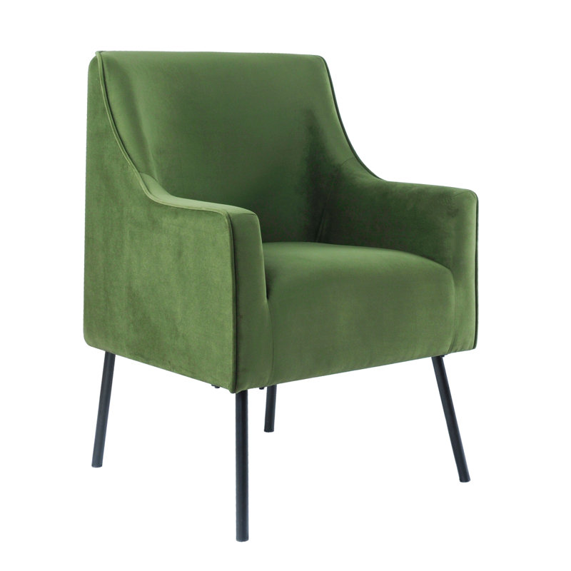 Chaise d'appoint Sune, velours vert foncé doux et pieds en métal noir mat, Velours vert foncé